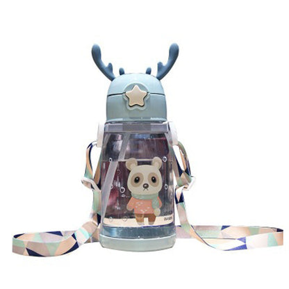 Children's Water Cup Kindergarten Primary School Baby Drop-resistant Cup Cute Girl's Antlers Water Pot Bag Straw Coke Bottle